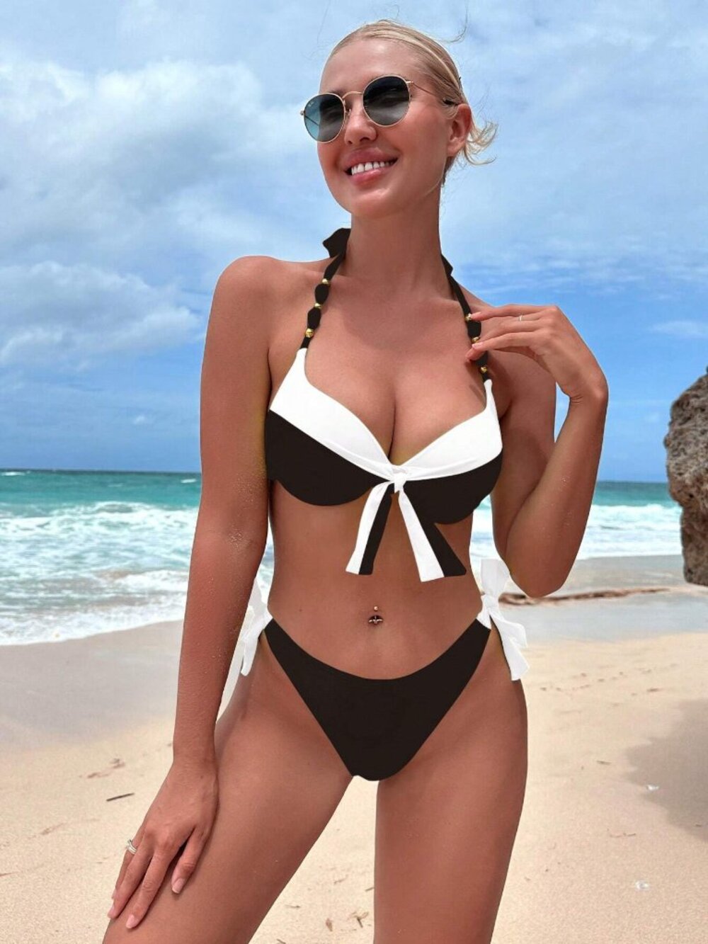 Black & White Halter Push-Up Bikini Set
